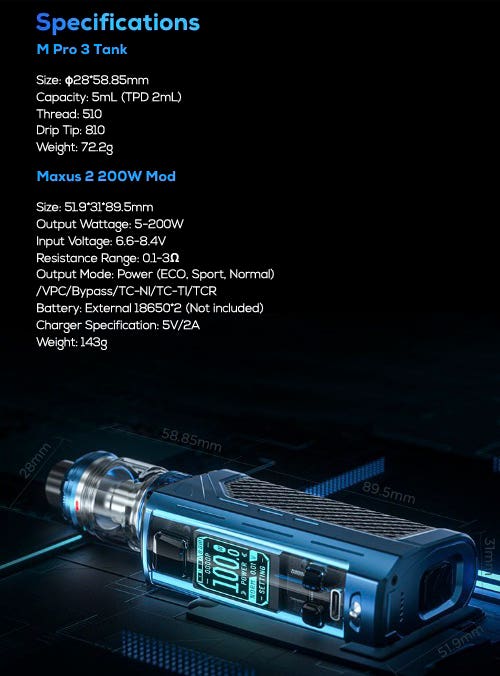 Freemax Maxus 2 200w Kit - Specifications