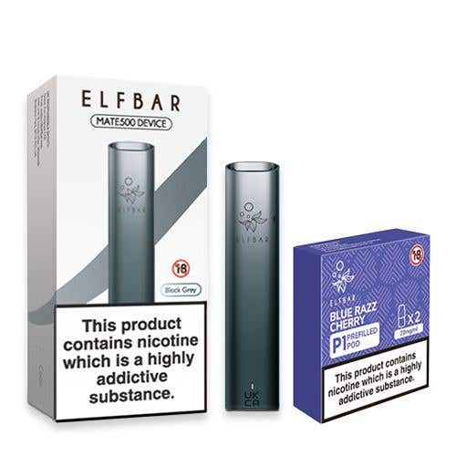 Elf Bar Mate 500 Pod Starter Kit with P1 E-Liquid Pods - Black Grey